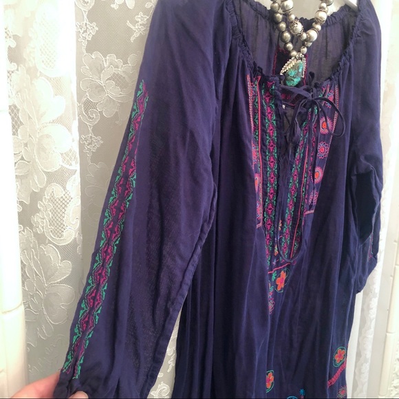 JOHNNY WAS * Indigo Embroidered Peasant/Boho Style Dress - Picture 7 of 9